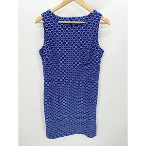 Mario Serrani Blue Geometric Print Shift Dress Knee Length Sleeveless Womens 10